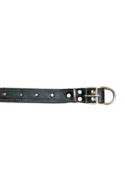 PACOPET Adjustable Star Patterned Leather Dog Collar with Pet Inside - Black 3x60 Cm