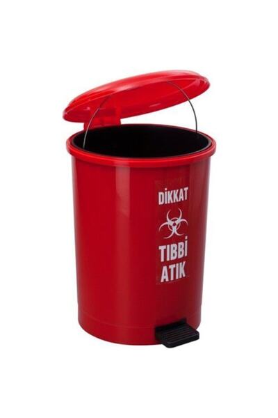 Safell Çift Kovalı Tıbbi Atık Çöp Kovası Pedallı 40 Litre - Atık Kovası Kırmızı
