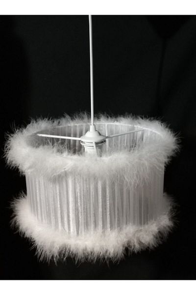 TEKAY AYDINLATMA White Feather Bedroom Chandelier Diameter 30 Cm