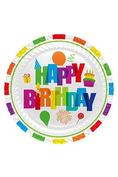 Parti dolabı 8 Adet Renkli Happy Birthday Baskılı Doğum Günü Karton Tabak