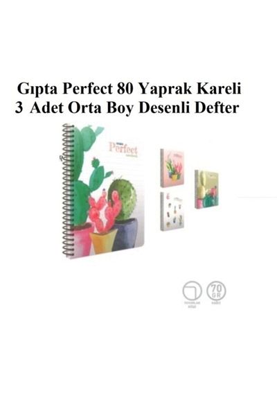Gıpta Perfect 3 Pieces 80 Sheets Checkered Medium Size Notebook