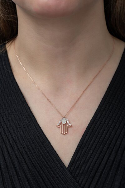 Nereze Kadın Pembe 925 Ayar Fatma Ana Eli Kolye Kolye