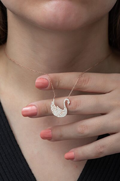 Nereze Kadın Pembe Kuğu Kolye Kadın 925 Ayar Gümüş Kolye