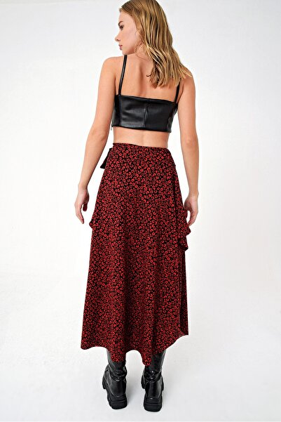 Trend Alaçatı Stili Dámská červená sukně se zavazováním do pasu asymetrického střihu ALC-X5001