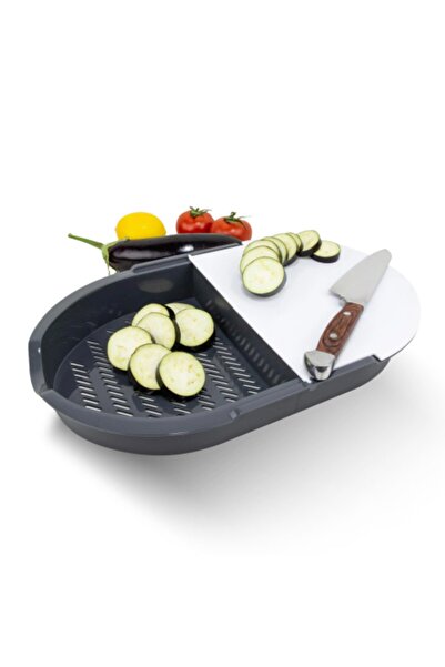 Morpanya لوح تقطيع لوح تقطيع بلاستيكي مزدوج الغرفة مع مصفاة