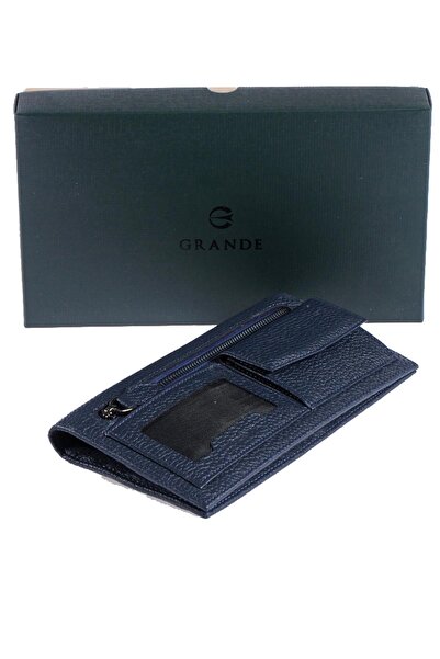 Grande محفظة نسائية من الجلد الطبيعي باللون الأزرق الداكن 2749