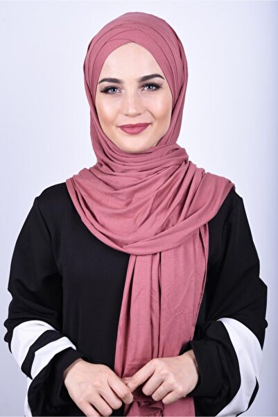 Nowa Scarf Kadın Pembe Penye 3 Bantlı Hazır Şal