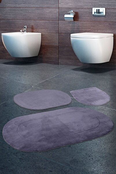 Bonny Home Rixos Gray 3-Piece Bathroom Rug Mat Set Non-Slip Based Toilet Seat Set