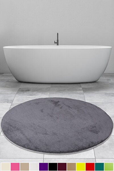 Bonny Home Elite Antrasit 120x120 Cm Yuvarlak Peluş Banyo Paspası Kaymaz Taba...