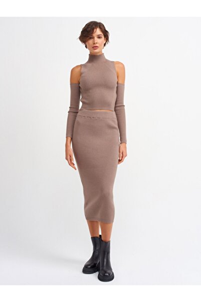 Dilvin Women's Mink Half Fisherman Knitwear Suit 2822