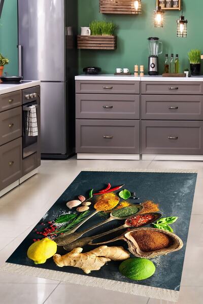 on the clouds Baharat Desenli Dijital Baskılı Kaymaz Taban Yıkanabilir Leke T...