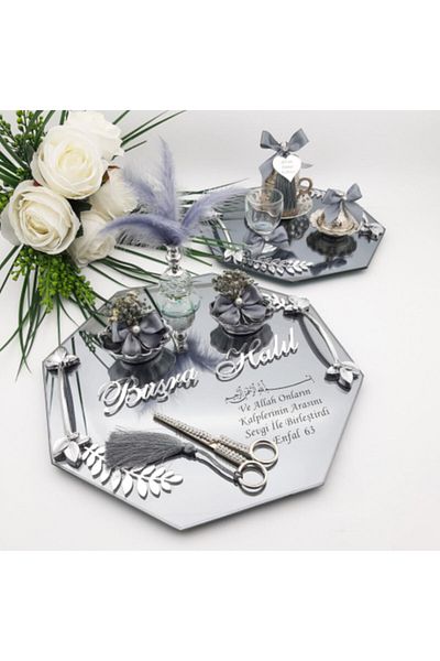 Helvacıoğlu Octagonal Model Oyster Silver Engagement Tray Set
