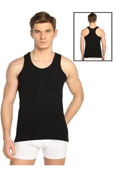 Tutku Men's Black Ribbed Athlete Undershirt, Pack of 4