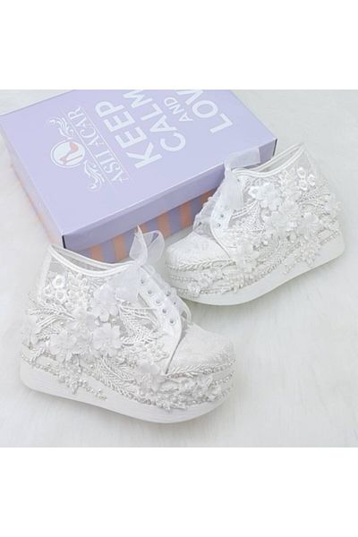 ASLIACAR 10 Cm Lace Design Wedge Heel Comfortable Wedding Dress Shoes Aslı Acar