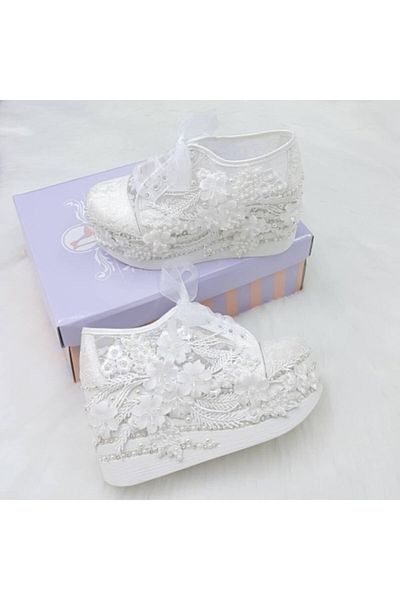 ASLIACAR 10 Cm Lace Design Wedge Heel Comfortable Wedding Dress Shoes Aslı Acar