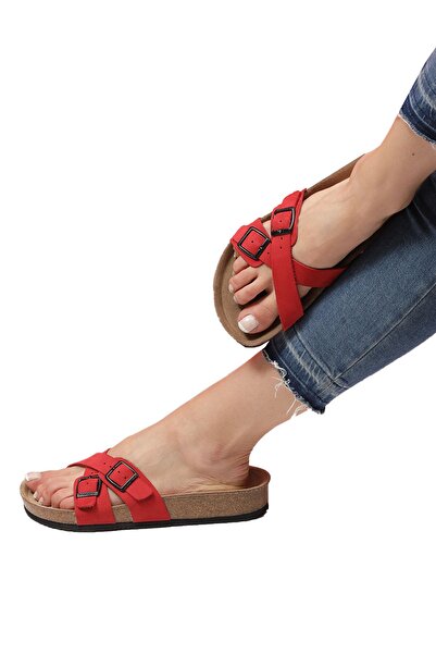 Bequemere Nanna Cork Based Genuine Leather Double Banded Orthopedic Women's Slippers