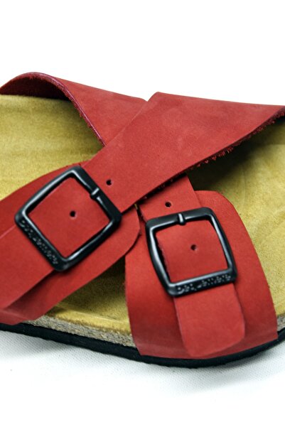 Bequemere Ella Cork Sole Genuine Leather Double Banded Orthopedic Women's Slippers