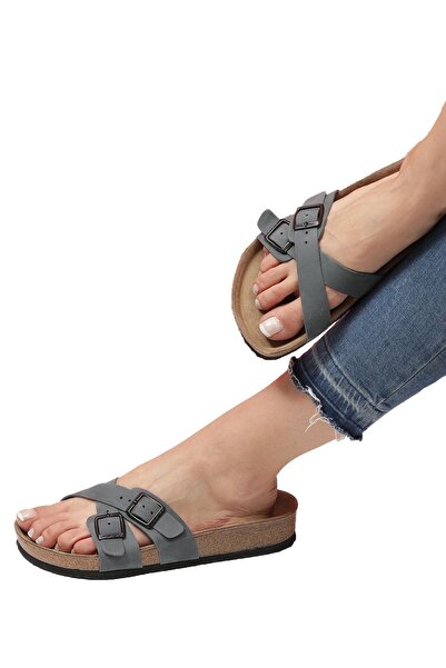 Bequemere Nanna Cork Based Genuine Leather Double Banded Orthopedic Women's Slippers