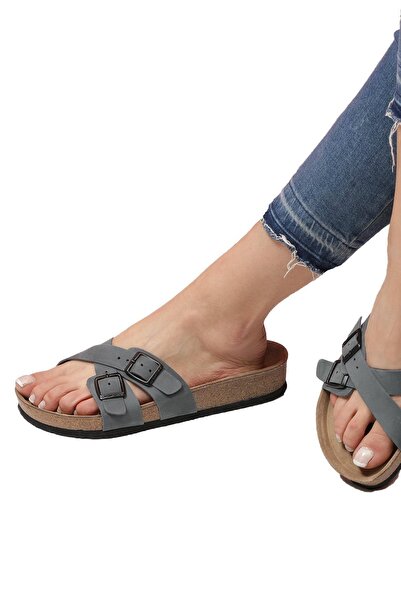 Bequemere Nanna Cork Based Genuine Leather Double Banded Orthopedic Women's Slippers