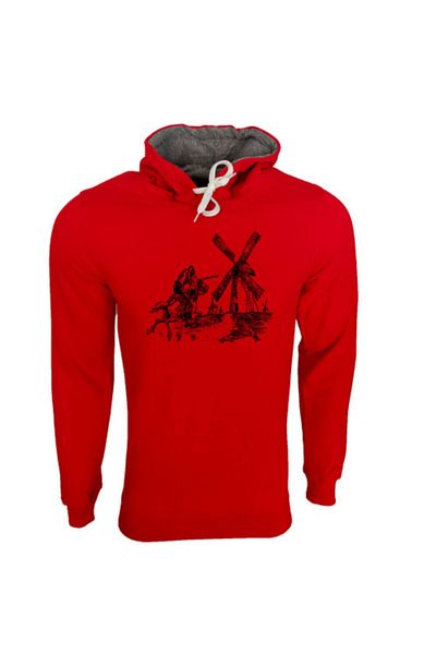 Raf Coll Red Two Thread Ribbed Unisex Hooded Swearshirt, Don Quixote Printed