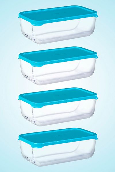 Paşabahçe 53743 Blue 4-Piece Storage Container Set with Lid 1200 Cc