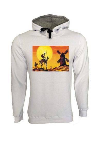 Raf Coll Unisex Φούτερ με λευκή κουκούλα Don Quijote2 με στάμπα