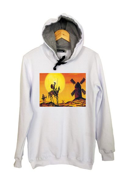 Raf Coll Unisex Φούτερ με λευκή κουκούλα Don Quijote2 με στάμπα