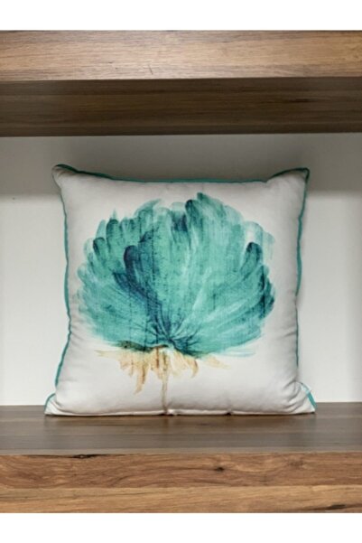 KIRLENTİM E75 نمط زهرة منقوشة على الوجهين مع حواف مضلعة - فيروزي أبيض