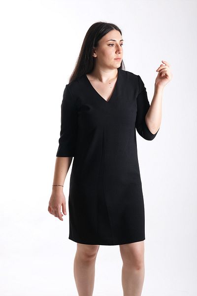 Blues Outlet Rochie neagră de damă cu decolteu în V cu jumătate de mânecă