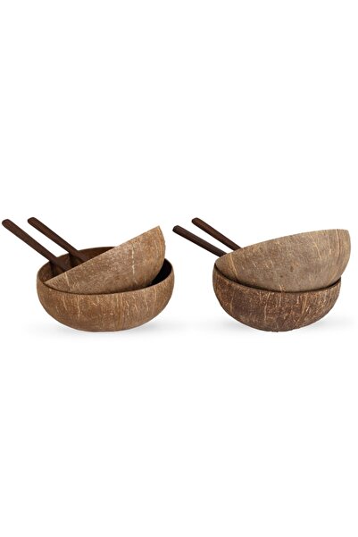 Gaia's Store 4'lü Natural Hindistan Cevizi Kase Ve Kaşık Takımı