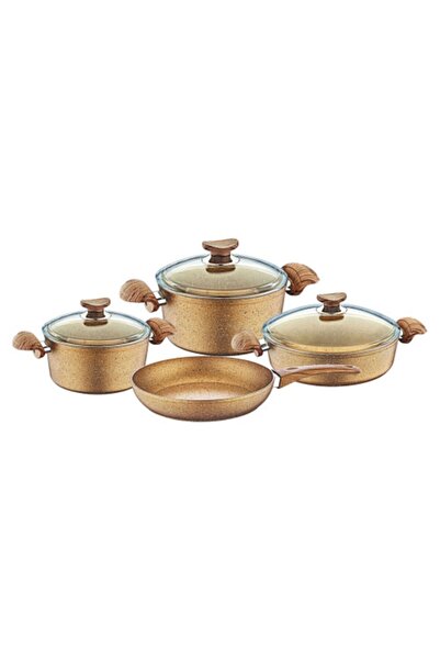 OMS PASLANMAZ OMS - 3105 - Bronz Kahve Granit 7 Parça Tencere Seti