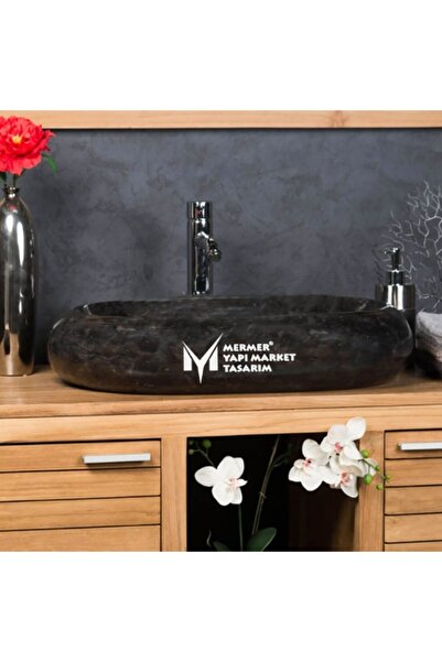 MYM Mermer Yapı Market Tasarım Akşehir Siyah Bombeli Kayık Mermer Lavabo