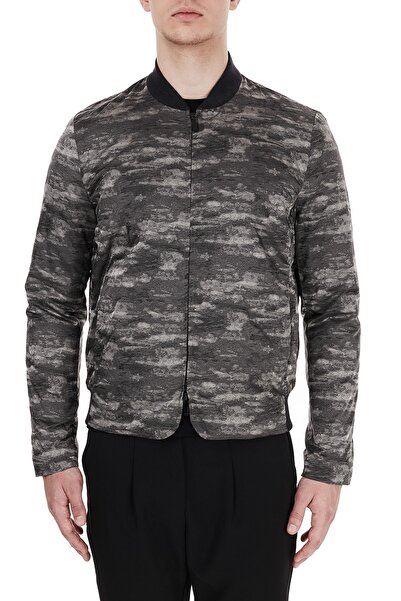 Emporio Armani معطف جيب بياقة واقفة منقوش باللون الرمادي المموه للرجال