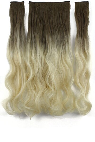 Eva Peruk 250 gr 70 Cm Dalgalı Fiber Yarımay Set Açık Kumral Platin Ombreli