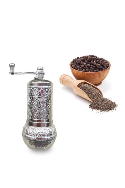 Fantom Historic Zamak Chubby Black Pepper Hand Grinder 11 cm White