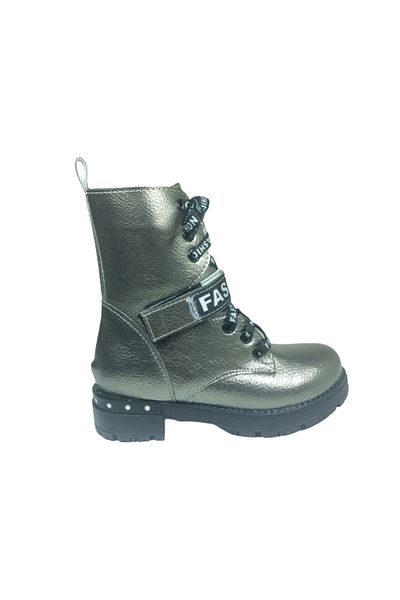 grafen Platinum Gray Patent Leather Lace-Up - Anatomical Girl's Boots