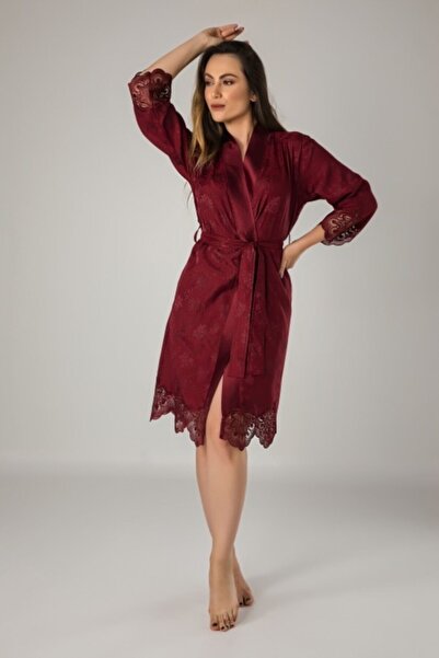 Nuşa Жіночий бордовий атласний кімоно халат