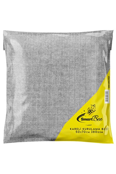 SmartBee Mikrofiber Kareli Araç Kurulama Bezi 50x70 380gr/m2 - Açık Gri