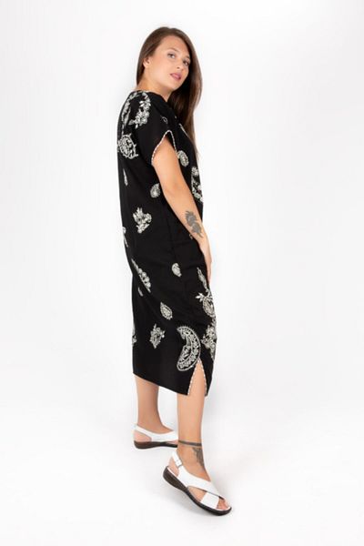 ÇIKRIKÇI Women's Black Sile Cloth Printed Lace Short Sleeve Dress