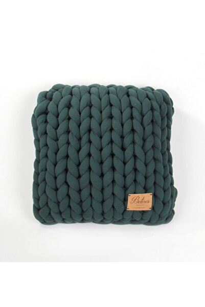 Betires Home Chunky Hand Knitted Pillow Petrol