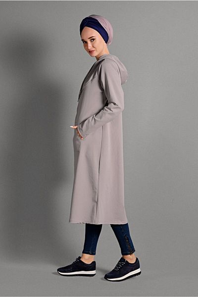 TRENDTESETTÜR Γυναικείο Μωβ (A.LİLA) Μπουφάν με φερμουάρ με λεπτομέρεια με κουκούλα 4918