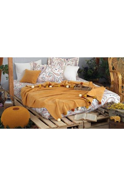 boho chıc Good Night Istanbul Boho Chic Pompom Blanket Set Double