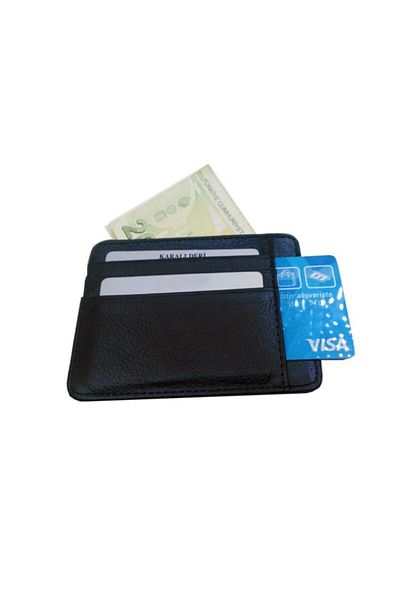 matchbang Set de suport pentru carduri de credit și curea din piele naturală neagră pentru bărbați
