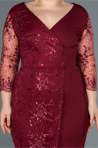 Abiyefon Γυναικείο βραδινό φόρεμα με διπλό γιακά με λεπτομέρεια κεντήματος σε μεγάλο μέγεθος Abk833