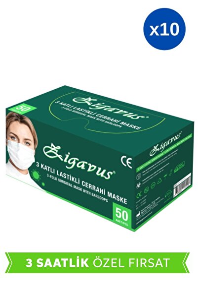 Zigavus Cerrahi Maske 3 Katlı 50'li Paket X 10 Adet