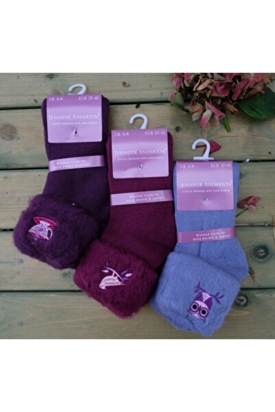 Jennifer Anderton Hediyelik Nakış Desenli Yumuşacık Termal Uyku Çorabı 3’lü P...