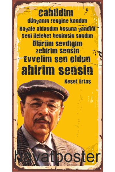 Hayat Poster Neşet Ertaş Edebiyat Ahşap Poster
