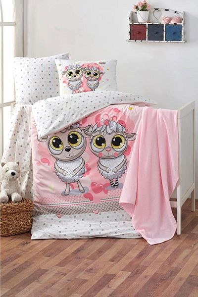 Kristal Happy Lambs Pink Ranforce Baby Duvet Cover Set