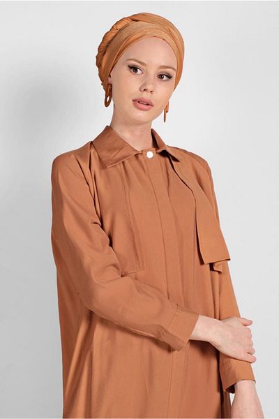 TRENDTESETTÜR Γυναικεία καφέ (CAMEL) καμπαρντίνα με ελαστική άκρη φούστας 1403