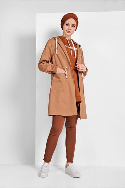 TRENDTESETTÜR Γυναικεία καμπαρντίνα Milk Brown Gathered Waist 67107
